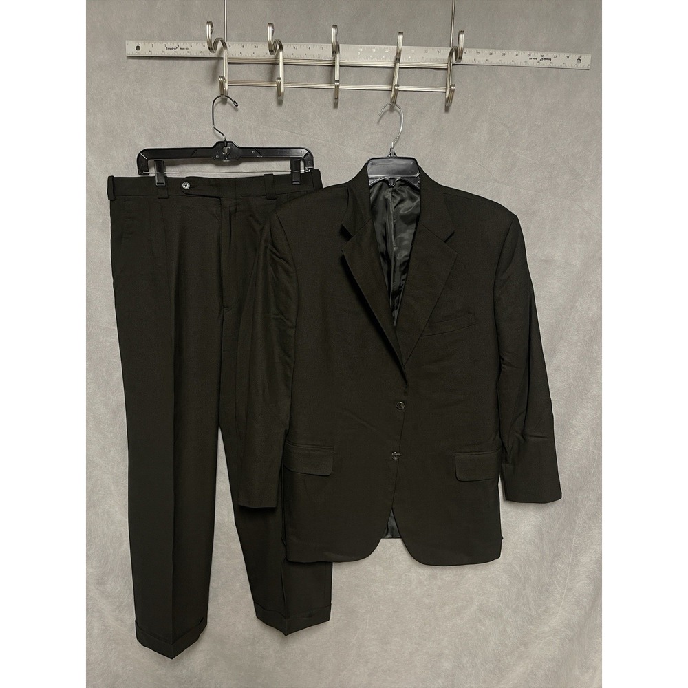 Tom James Suit Men 40L Olive Birds Eye Flannel Bespoke Surgeon Cuff P 34X29 Luxe